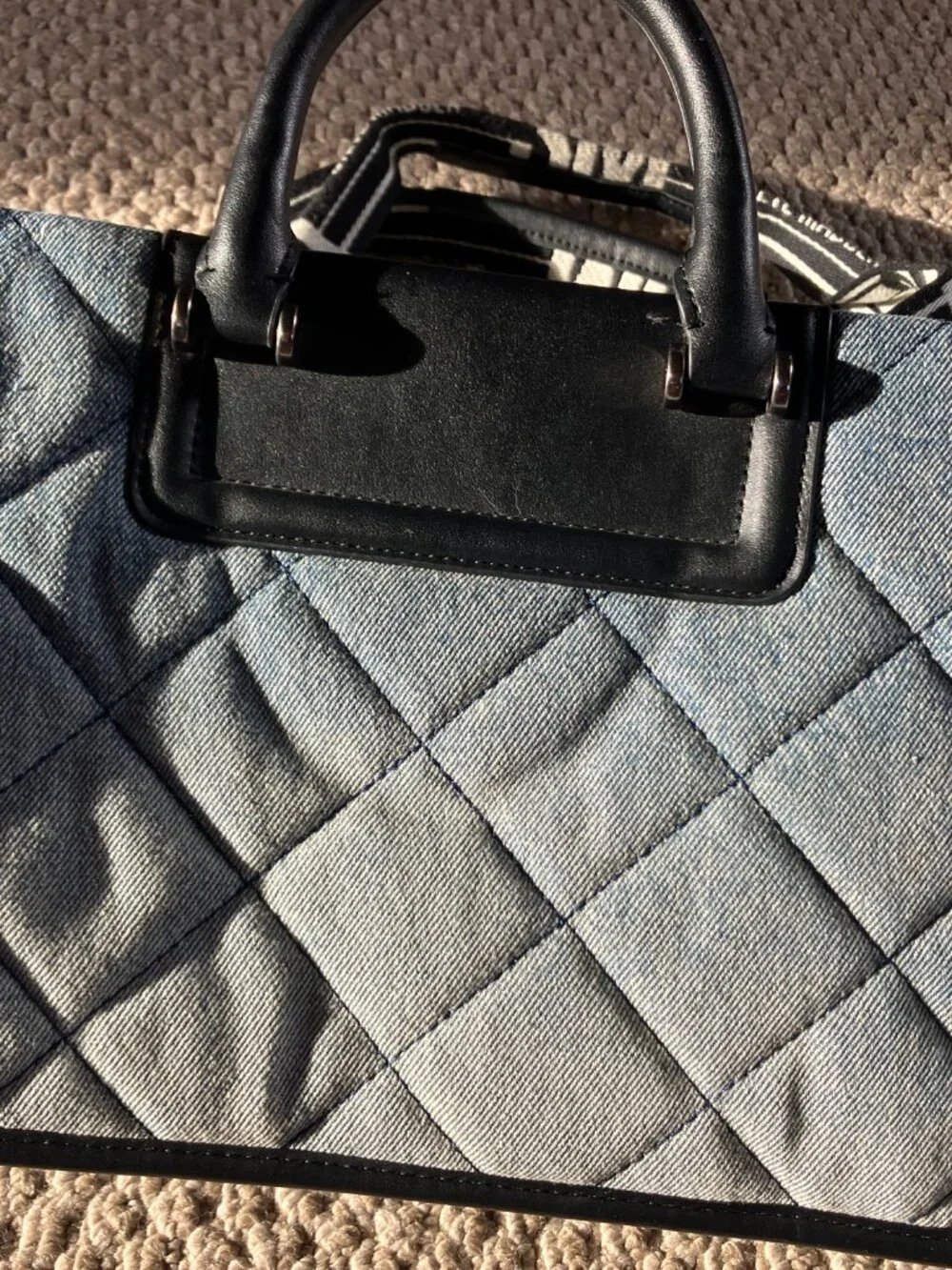Steve Madden BCASIDY Satchel Tote-Washed Denim Blue | Quilted Denim + Logo Strap